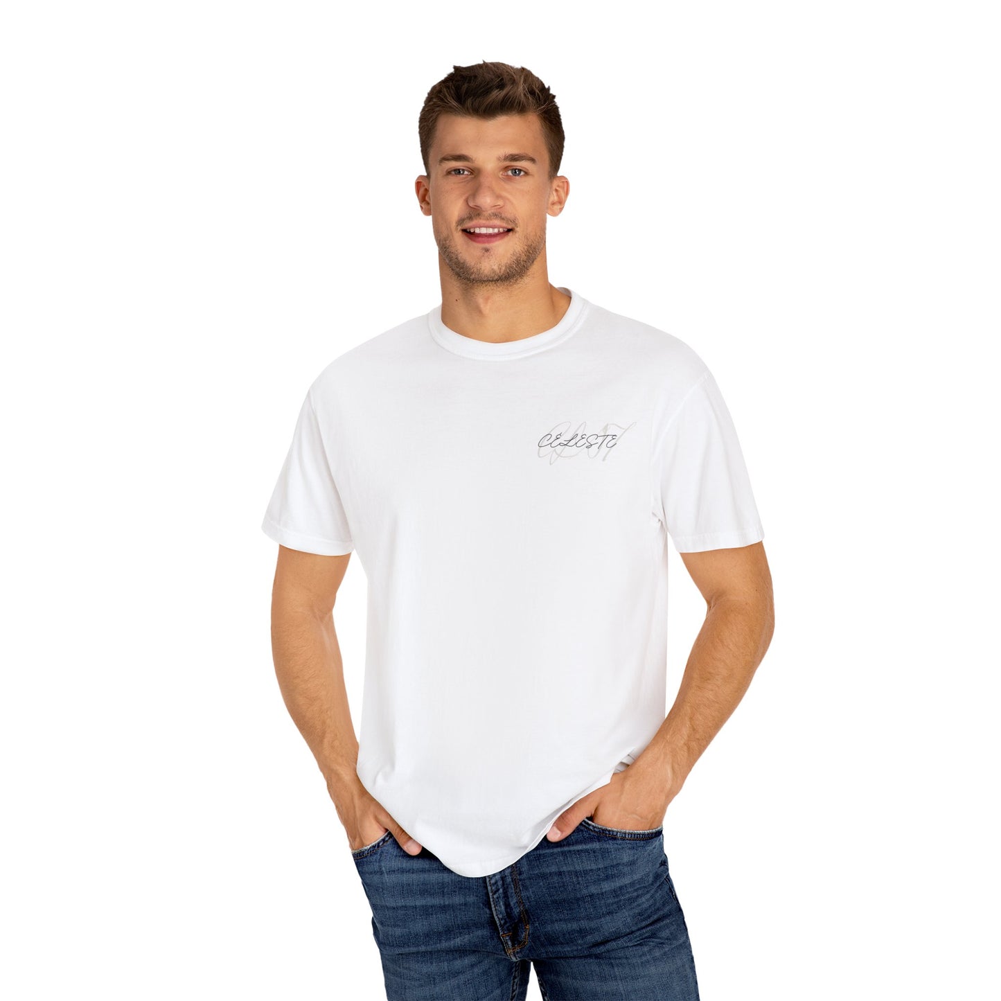 Unisex Garment-Dyed T-Shirt with Elegant Script Design